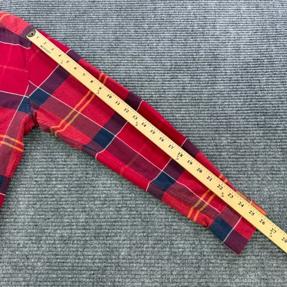 Barbour John Tailored Fit Plaid Button Down Flannel Shirt Men Large Red Navy - Picture 15 of 16